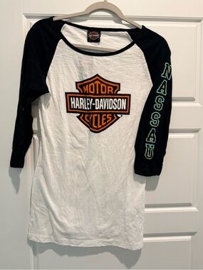 Harley-Davidson Black & White Raglan Tee with Orange Logo